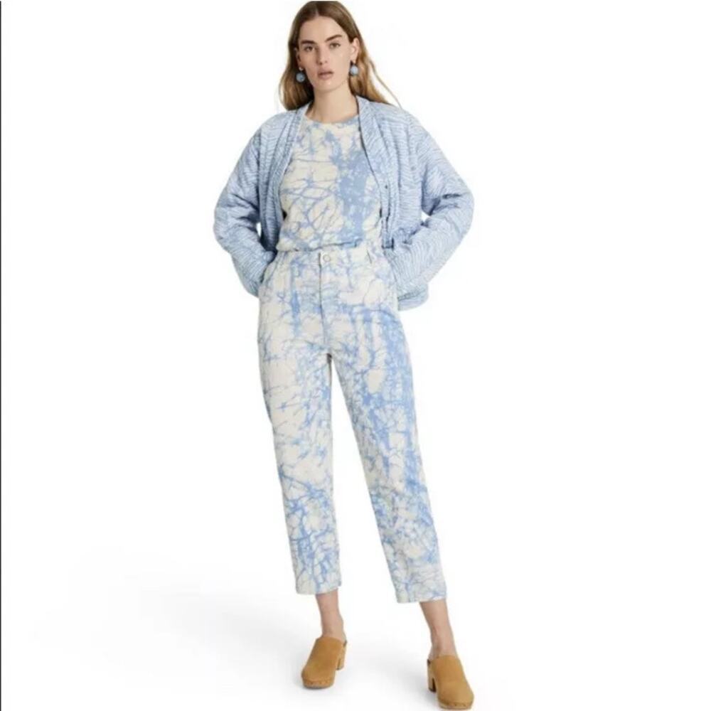 Rachel Comey Marble Print High Rise Tapered‎ Jeans Blue White Womens Size 10 NEW